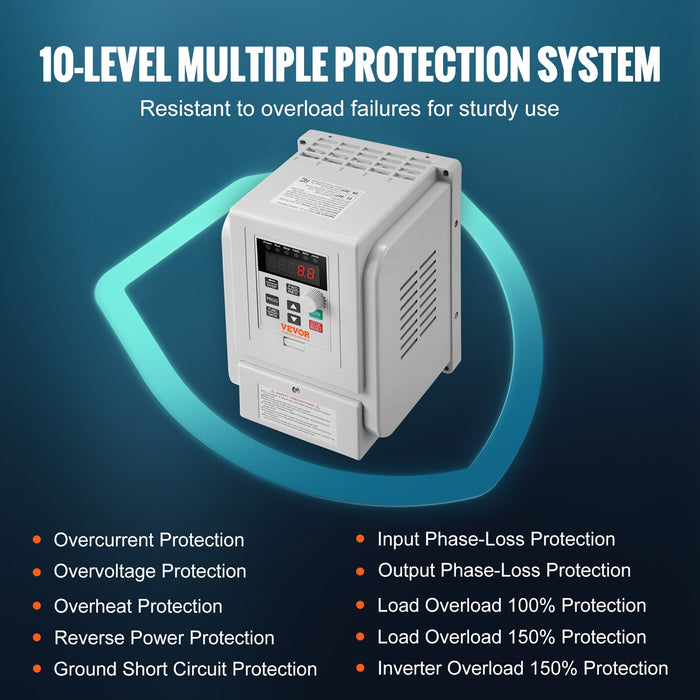 VEVOR VFD 5HP, 4KW, 18A, 1 Phase 220V-240V Input to 3 Phase 220V-240V Output Variable Frequency Drive, 0-400Hz VFD for AC Motor Speed Control