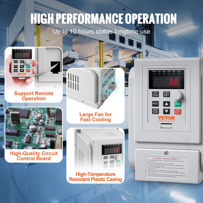 VEVOR VFD 5HP, 4KW, 18A, 1 Phase 220V-240V Input to 3 Phase 220V-240V Output Variable Frequency Drive, 0-400Hz VFD for AC Motor Speed Control