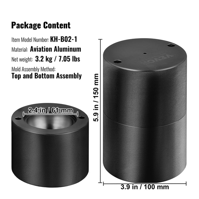 VEVOR Ice Ball Press, 6cm Ice Ball Maker, Aircraft Al Alloy Ice Ball Press Kit for 60mm Ice Sphere, Ice Press with Tong and Drip Tray, for Whiskey, Cocktail, Bourbon, Scot on Party & Holiday, Black