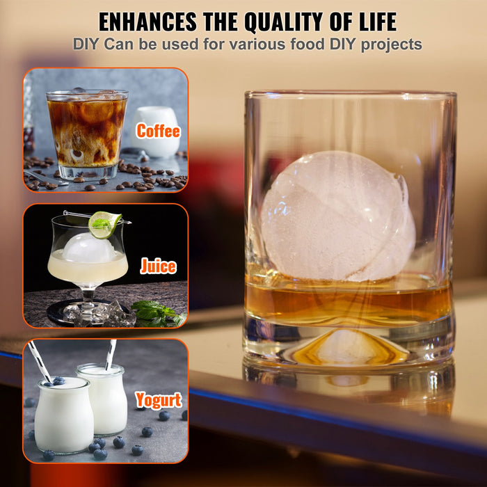 VEVOR Ice Ball Press, 6cm Ice Ball Maker, Aircraft Al Alloy Ice Ball Press Kit for 60mm Ice Sphere, Ice Press with Tong and Drip Tray, for Whiskey, Cocktail, Bourbon, Scot on Party & Holiday, Red