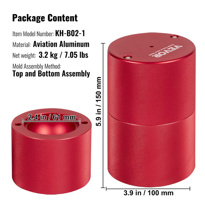 VEVOR Ice Ball Press, 6cm Ice Ball Maker, Aircraft Al Alloy Ice Ball Press Kit for 60mm Ice Sphere, Ice Press with Tong and Drip Tray, for Whiskey, Cocktail, Bourbon, Scot on Party & Holiday, Red