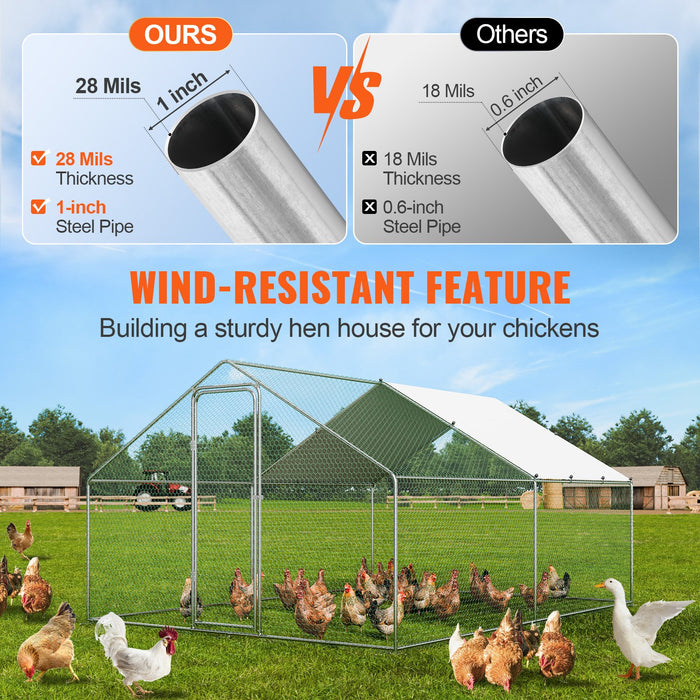 VEVOR Large Metal Chicken Coop, 3x3.93x1.99 m Walk-in Chicken Runs for Yard with Cover, Spire Roof Hen House with Security Lock for Outdoor and Backyard, Farm, Duck Rabbit Cage Poultry Pen