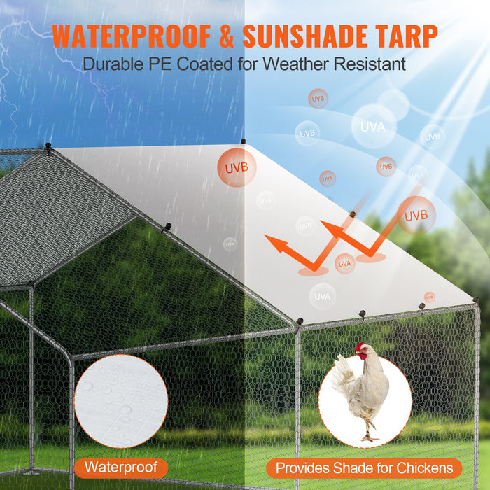 VEVOR Large Metal Chicken Coop, 3x3.93x1.99 m Walk-in Chicken Runs for Yard with Cover, Spire Roof Hen House with Security Lock for Outdoor and Backyard, Farm, Duck Rabbit Cage Poultry Pen
