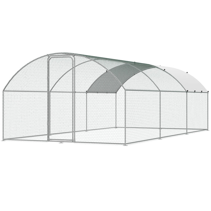 VEVOR Large Metal Chicken Coop with Run, 9.8x19.3x6.5 ft Walk-in Chicken Runs for Yard with Cover, Doom Roof Hen House with Security Lock for Outdoor and Backyard, Farm, Duck Rabbit Cage Poultry Pen