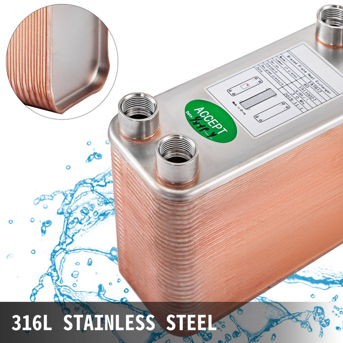 VEVOR Heat Exchanger 3"x7.5" 60 Plates Brazed Plate Heat Exchanger 316L 1/2" BSP FPT Heat Exchanger EATB12 Beer Wort Chiller for Hydronic Heating