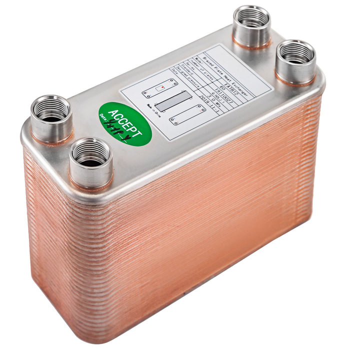 VEVOR Heat Exchanger 3"x7.5" 60 Plates Brazed Plate Heat Exchanger 316L 1/2" BSP FPT Heat Exchanger EATB12 Beer Wort Chiller for Hydronic Heating