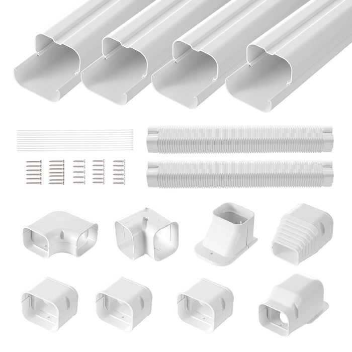 VEVOR Mini Split Line Set Cover 76.2mm W 5350mm L, PVC Decorative Pipe Line Cover For Air Conditioner with 4 Straight Ducts & Full Components Easy to Install, Paintable for Heat Pumps, White