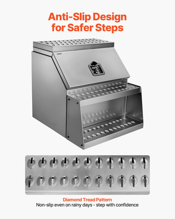 Semi-Truck Step Tool Box, 610 x 695 x 645 mm Heavy Duty Aluminum Toolbox Side Mount, Waterproof Side Storage Saddle Step Box with T-Handle Lock & Keys for Semi Trucks, Flatbed Trailers