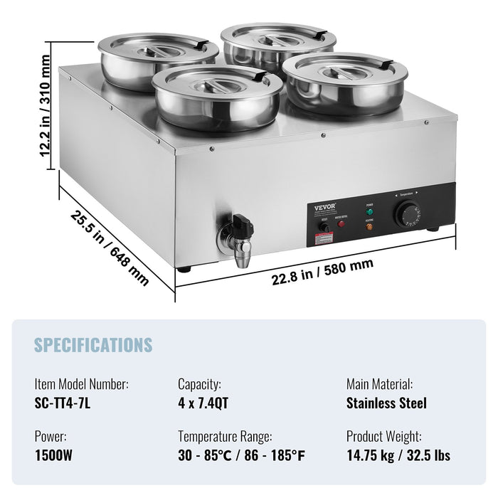 VEVOR Commercial Soup Warmer Soup Station with 4*7.4Qt Pot Soup Kettle Warmer