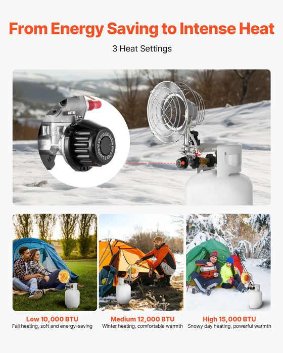 VEVOR Propane Tank Top Heater with Portable Trolley, 15000 BTU Rapid Heating 180-Degree Infrared Radiant Tank Top Gas Heater for 9-18kg Propane Tanks, for Ice Fishing/ Hunting/Outdoor Single Burner