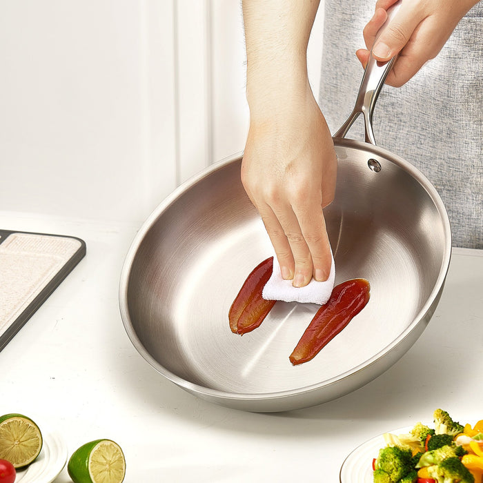 VEVOR Tri-Ply Stainless Steel Frying Pan, 3 Piece (240, 280, 320 mm), Cooking Skillet with Heat-Resistant Handle, Chef's Kitchen Cookware, Oven, Gas, Electric, Induction, Dishwasher Compatible, Silver