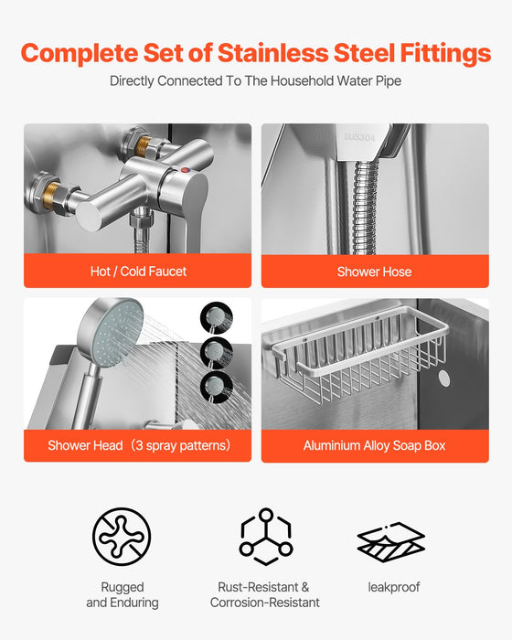 VEVOR 86.4 cm Stainless Steel Dog Washing Station, Pet Grooming Tub with Hot & Cold Faucet, Showerhead, Storage Rack, No-Bend All-in-One Bathtub, Home Wash Sink, Fits Small Cats and Dogs