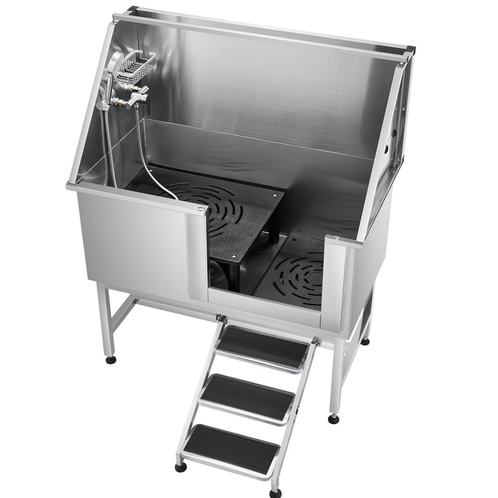 VEVOR 127 cm Dog Grooming Bath Tub Stainless Steel w Stairs Water Filter
