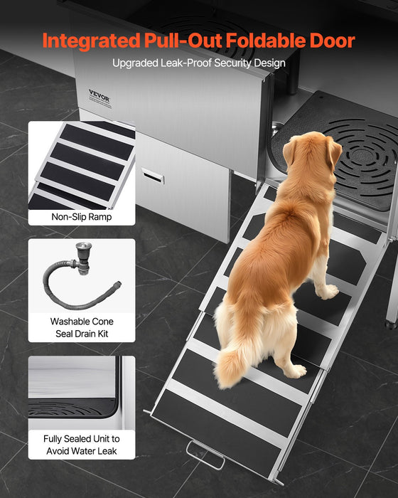 VEVOR 155 cm Dog Grooming Bath Tub Stainless Steel w Ramp Water Filter