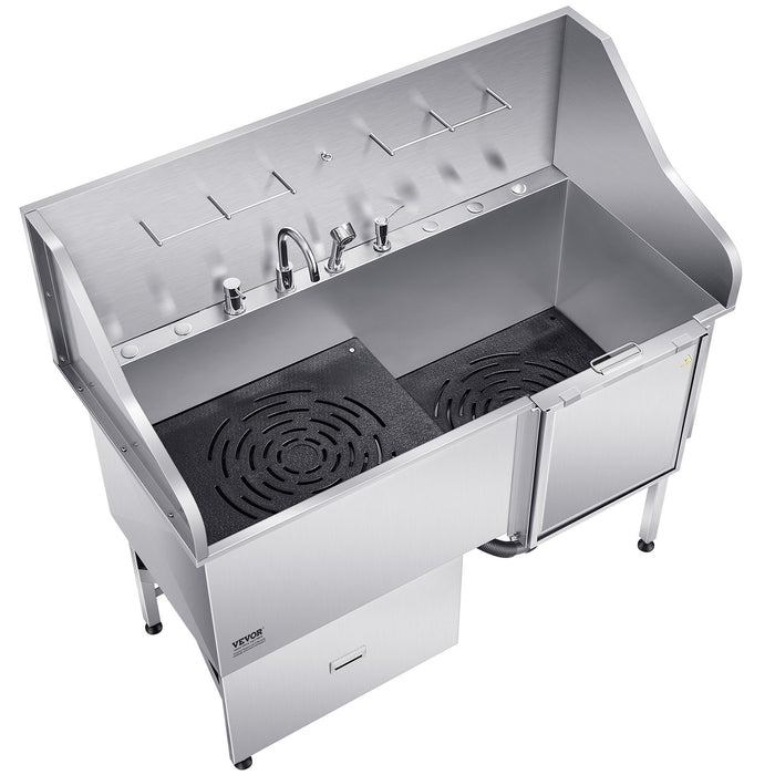 VEVOR 155 cm Dog Grooming Bath Tub Stainless Steel w Ramp Water Filter