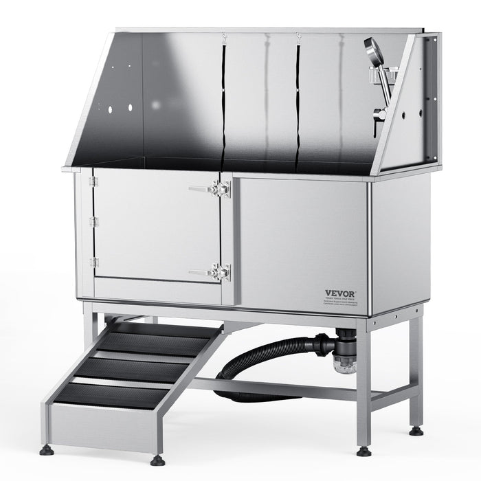 VEVOR 1.57M Pet Dog Bathing Station w/Ramp, Professional Stainless Steel Dog Grooming Tub w/ Soap Box, Faucet,Rich Accessory,Bathtub for Large,Medium,Small Pets, Washing Sink for Home(Left)