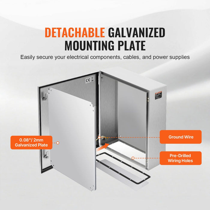 Steel Electrical Box, 60x50x20 cm, 304 Stainless Steel Electrical Enclosure Box, Wall-Mounted Outdoor Electrical Electronic Equipment Enclosure with Mounting Plate Hinges Lock, IP66 Waterproof
