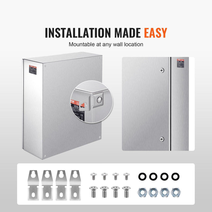 Steel Electrical Box, 60x50x20 cm, 304 Stainless Steel Electrical Enclosure Box, Wall-Mounted Outdoor Electrical Electronic Equipment Enclosure with Mounting Plate Hinges Lock, IP66 Waterproof