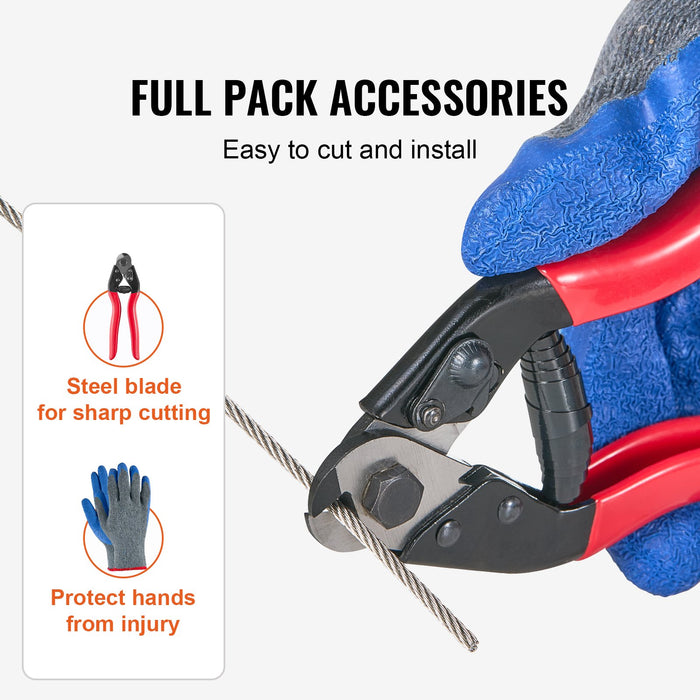VEVOR Wire Rope Kit, 3.18 mm 305 m 316 Stainless Steel Cable with Cutter and Gloves, 7.1KN Breaking Strength, 7x7 Strands Construction Marine Aircraft Grade for Handrail Stair Decking Fence Outdoors
