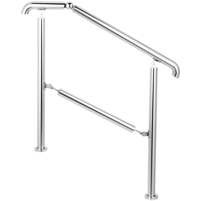 VEVOR 3 Step Railing Stainless Steel Transitional Handrail fit for Level Surface and 1 to 3 Steps Adjustable Stair Railing Indoor Outdoor Step Railings 220lb Capacity W/ Installation Kit Porch DIY