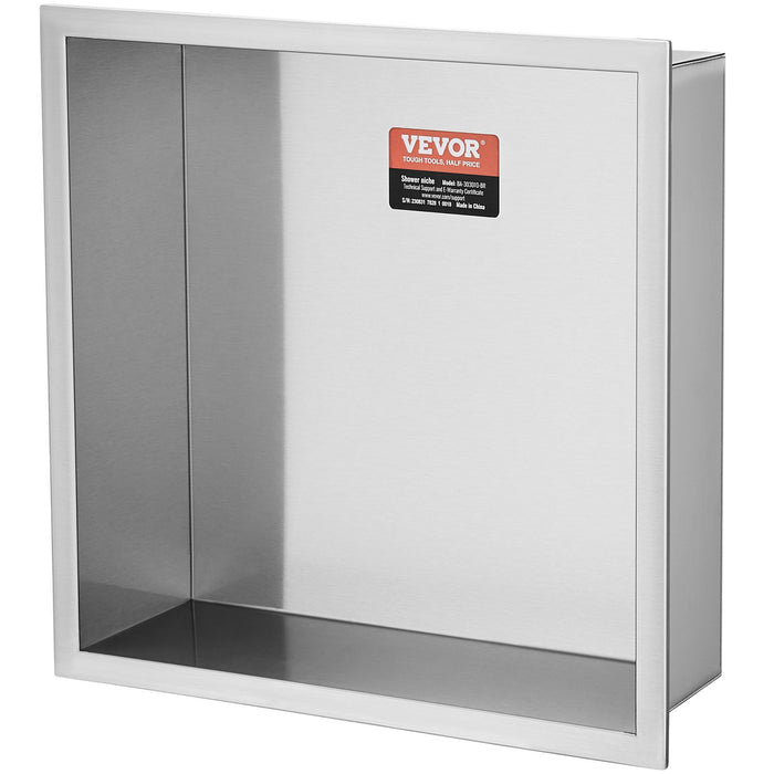 VEVOR 33.02 x 33.02 cm No Tile Shower Niche 304 Stainless Steel, Wall-Inserted Niche Recessed Double Shelves, Sealed Waterproof Rust-Resistant Modern Niche for Shower Bathroom Soap Storage, Silver