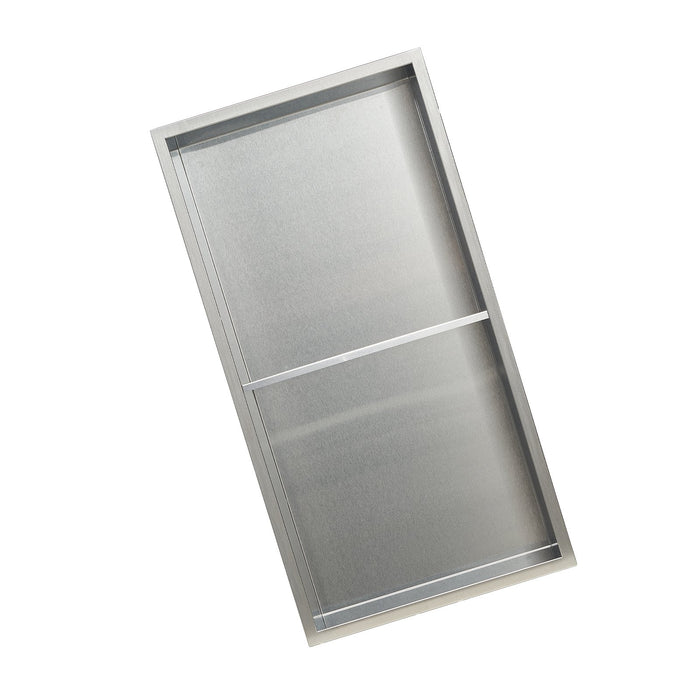 VEVOR Shower Niche, 33.0 x 63.5 x 10.2 cm Recessed Wall Niche Double-layer, with Hollowed-out Divider, Heavy-duty Stainless Steel Modern Shampoo Storage Organizer, Waterproof, Silver for Bathroom