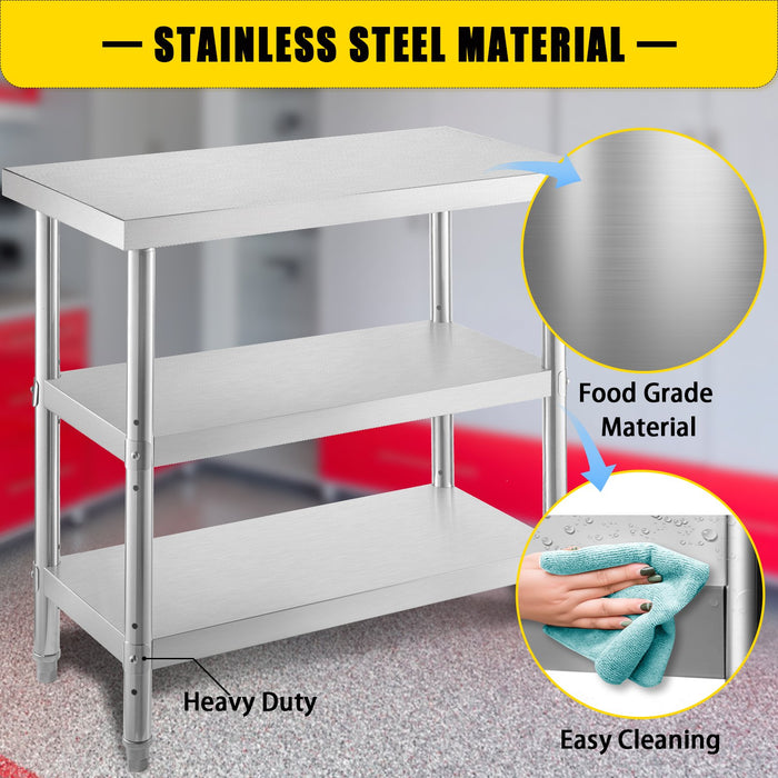VEVOR Stainless Steel Prep Table, 1520x450x855 mm Commercial Stainless Steel Table, 2 Adjustable Undershelf BBQ Prep Table, Heavy Duty Kitchen Work Table, for Garage, Home, Warehouse, Kitchen Silver