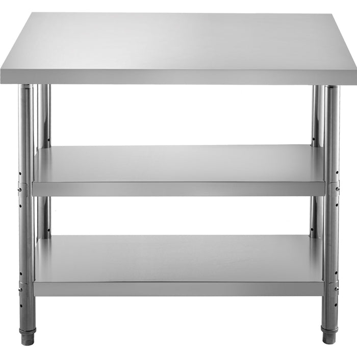 VEVOR Stainless Steel Prep Table, 1520x450x855 mm Commercial Stainless Steel Table, 2 Adjustable Undershelf BBQ Prep Table, Heavy Duty Kitchen Work Table, for Garage, Home, Warehouse, Kitchen Silver