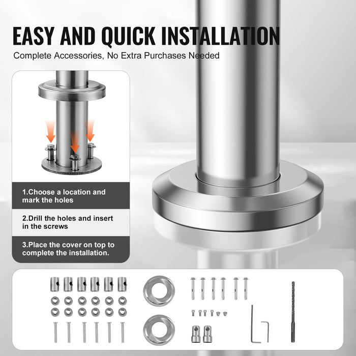 VEVOR Handrails for Outdoor Steps, 59 in Length 3 Crossbars Stair Hand Rail Kit, Transitional Stainless Steel Railings w/ Installation Kit, Double-column Staircase Handrails for Seniors,Porch & Deck