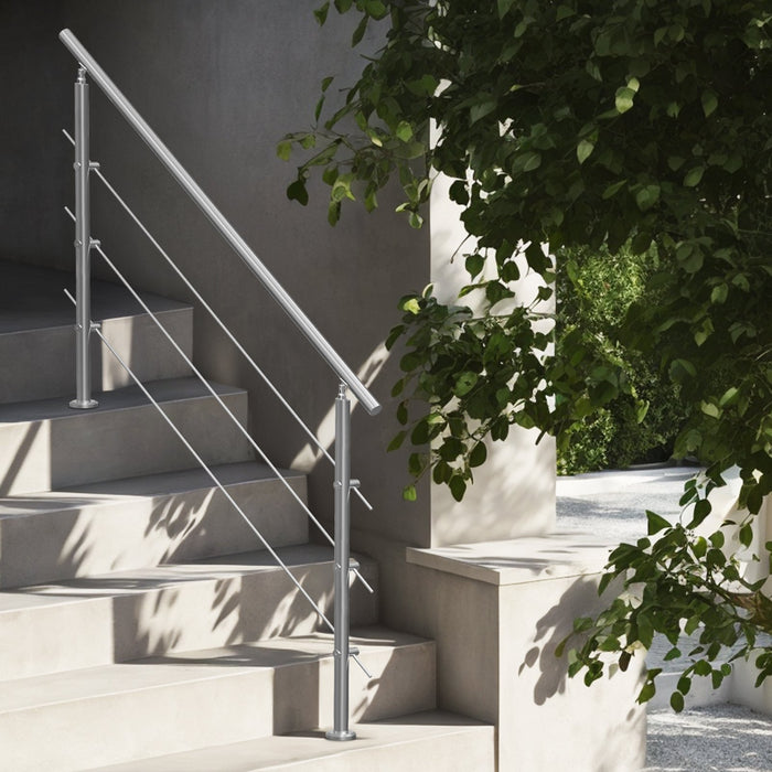 VEVOR Handrails for Outdoor Steps, 59 in Length 3 Crossbars Stair Hand Rail Kit, Transitional Stainless Steel Railings w/ Installation Kit, Double-column Staircase Handrails for Seniors,Porch & Deck