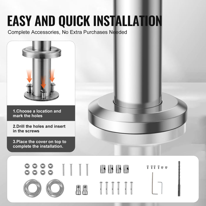 VEVOR Handrails for Outdoor Steps, 70.9in Length 2 Crossbars Stair Hand Rail Kit, Transitional Stainless Steel Railings w/ Installation Kit, Double-column Staircase Handrails for Seniors,Porch & Deck