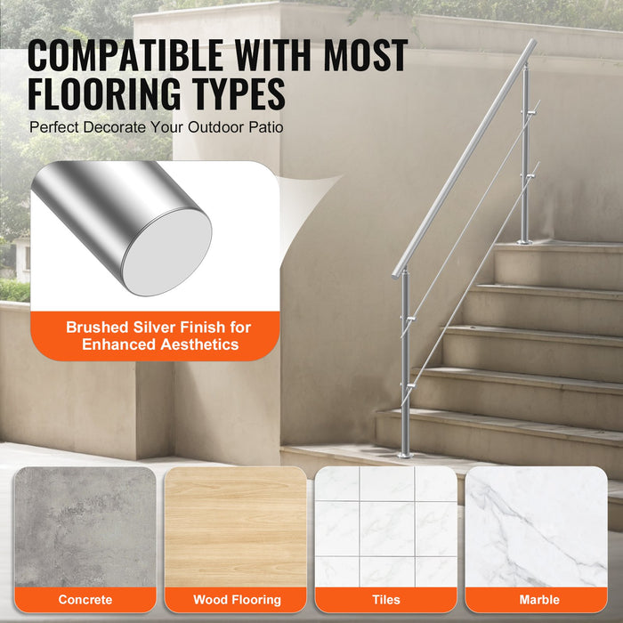 VEVOR Handrails for Outdoor Steps, 70.9in Length 2 Crossbars Stair Hand Rail Kit, Transitional Stainless Steel Railings w/ Installation Kit, Double-column Staircase Handrails for Seniors,Porch & Deck