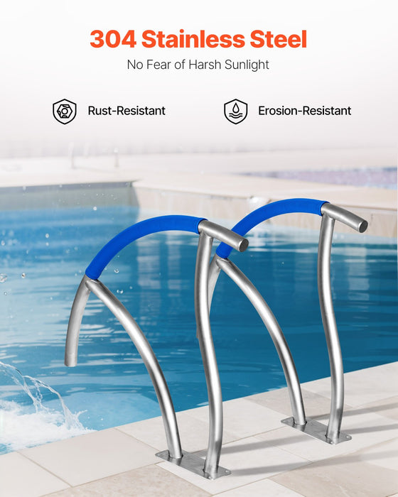 VEVOR Pool Handrail, 30" x 30" Swimming Pool Stair Rail, 2 PCs Stainless Steel Stair Pool Hand Rail Rated 375lbs Load Capacity, Pool Rail with Quick Mount Base Plate, and Complete Mounting Accessories