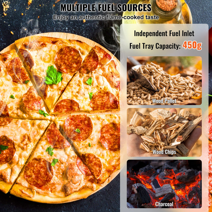 VEVOR Outdoor Pizza Oven, 12" Wood Fired Pizza Ovens, Pellet Pizza Stove with Thermometer, Portable Pizza Maker for Outside Backyard Patio Camping, Pizza Stone, Carry Bag, Shovel, Black