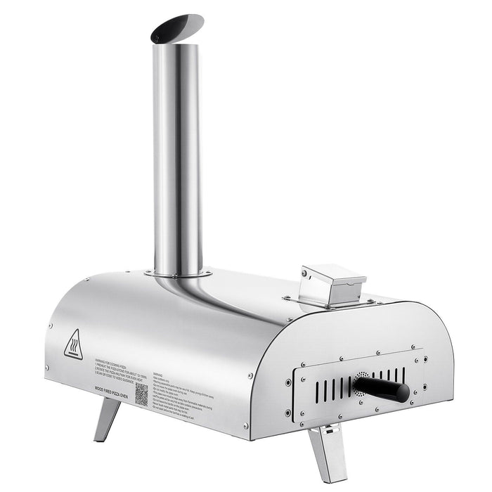 Pizza Oven Outdoor, 12" Pellet Pizza Oven, Portable Pizza-Stove with Built-in Thermometer, Wood Fired Stainless Steel Pizza-Maker, for Backyard, Camping, Pizza-Stone, Shovel, Carry Bag, Silver