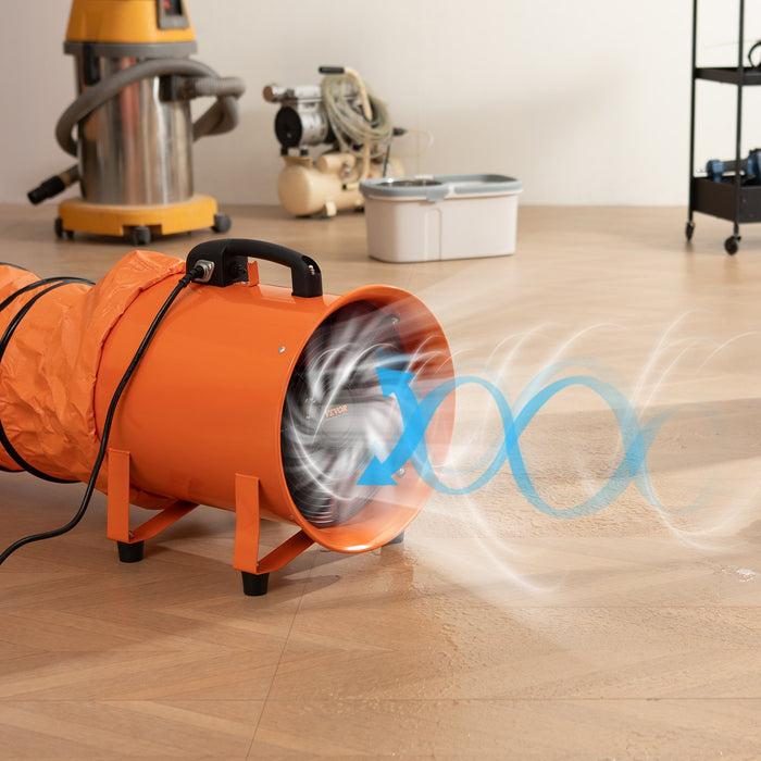 VEVOR Portable Ventilator, 304.8mm/12inch Heavy Duty Cylinder Fan with 10m Duct Hose, 367W Strong Shop Exhaust Blower 2574CFM, Industrial Utility Blower for Sucking Dust, Smoke, Smoke Home/Workplace