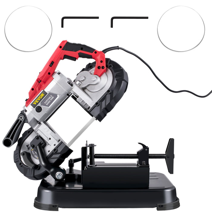 VEVOR Portable Band Saw,with Removable Alloy Steel Base Cordless Band Saw,127mm Cutting Capacity Hand held Band Saw,Variable Speed Portable Bandsaw, 10Amp Motor Deep Cut Band saw for Metal Wood