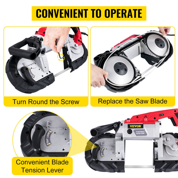 VEVOR Portable Band Saw,with Removable Alloy Steel Base Cordless Band Saw,127mm Cutting Capacity Hand held Band Saw,Variable Speed Portable Bandsaw, 10Amp Motor Deep Cut Band saw for Metal Wood