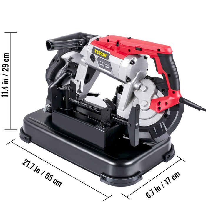 VEVOR Portable Band Saw,with Removable Alloy Steel Base Cordless Band Saw,127mm Cutting Capacity Hand held Band Saw,Variable Speed Portable Bandsaw, 10Amp Motor Deep Cut Band saw for Metal Wood