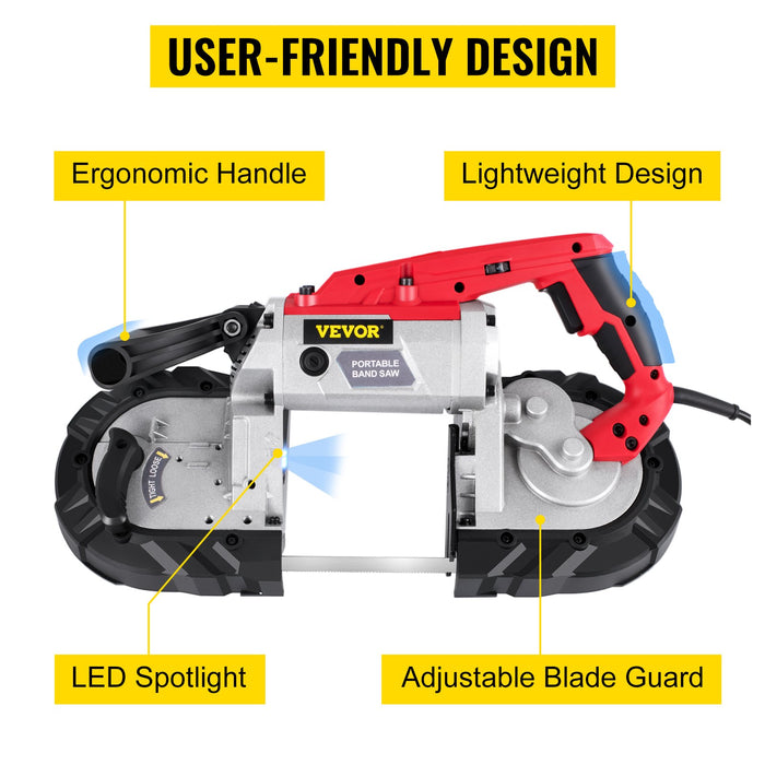 VEVOR Variable-Speed 127mm Deep Cut Portable Band Saw 220V 10Amp Motor Handheld