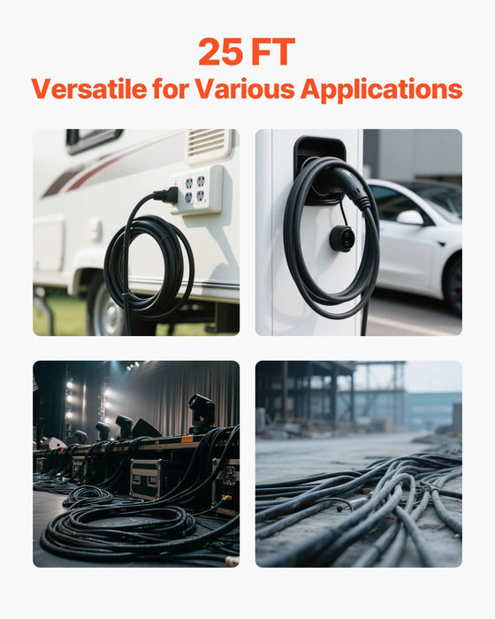 7.62 m 6AWG Portable Power Cable (4 Conductor), Heavy Duty 600V SOOW Electrical Power Cable, Industrial Grade Electric Wire, Premium CPE Rubber Jacket, Copper Extension Cord for Welder Machine