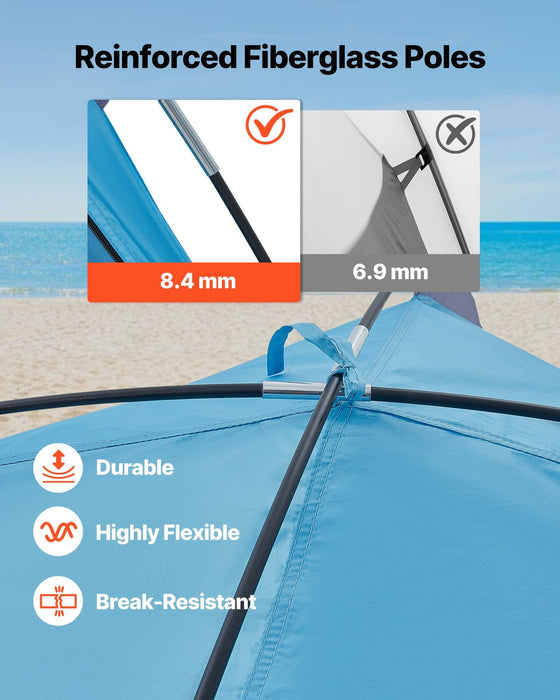 Beach Tent Sun Shelter for 4 Person, UPF 50+ Protection, Portable Sun Shade Canopy with Carrying Bag & Sand Pockets, Lightweight and Easy Setup Beach Umbrella for Camping Fishing Outdoor Picnic