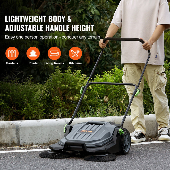 VEVOR Walk-behind Hand Push Floor Sweeper 25.6" Width 5 Gallon Waste Container