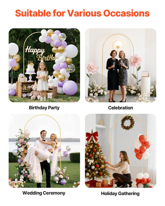 VEVOR Arch Backdrop Stand, 2.2 x 1.2 m, Stable Structure, Easy Assembly, 1 Set Gold Metal Arch Backdrop Stand for Wedding, Birthday Party, Graduation, Holiday Celebration, and Ceremony Decoration