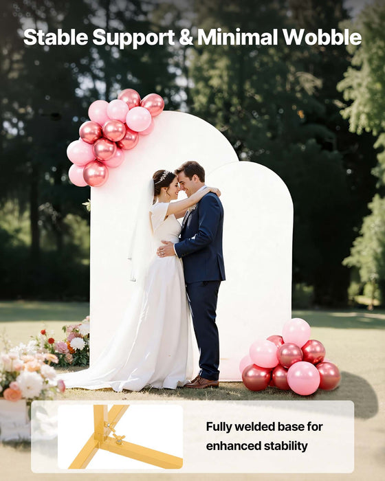 VEVOR Arch Backdrop Stand, Set of 2, 2.2 m and 1.8 m, Stable Structure, Easy Assembly, Gold Metal Arch Backdrop Stand with Cover for Wedding, Birthday Party, Celebration, and Ceremony Decoration
