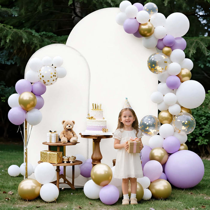 VEVOR Arch Backdrop Stand, Set of 2, 2.2 m and 1.8 m, Stable Structure, Easy Assembly, Gold Metal Arch Backdrop Stand with Cover for Wedding, Birthday Party, Celebration, and Ceremony Decoration