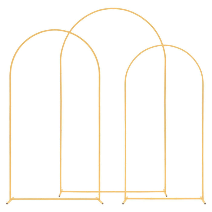 Arch Backdrop Stand, Set of 3, 2.4/2.2/2 m, Stable Structure, Easy Assembly, Gold Metal Arch Backdrop Stand for Wedding, Birthday Party, Graduation, Holiday Celebration, and Ceremony Decoration