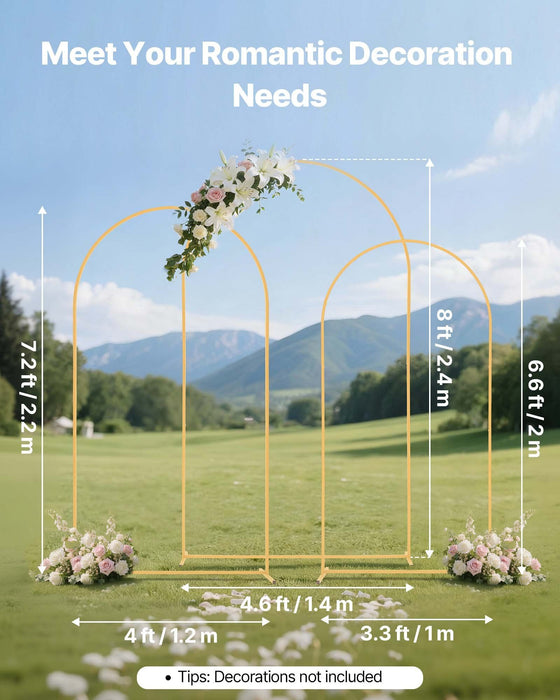 Arch Backdrop Stand, Set of 3, 2.4/2.2/2 m, Stable Structure, Easy Assembly, Gold Metal Arch Backdrop Stand for Wedding, Birthday Party, Graduation, Holiday Celebration, and Ceremony Decoration