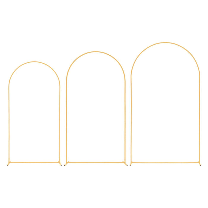 Arch Backdrop Stand, Set of 3, 2.4/2.2/2 m, Stable Structure, Easy Assembly, Gold Metal Arch Backdrop Stand for Wedding, Birthday Party, Graduation, Holiday Celebration, and Ceremony Decoration