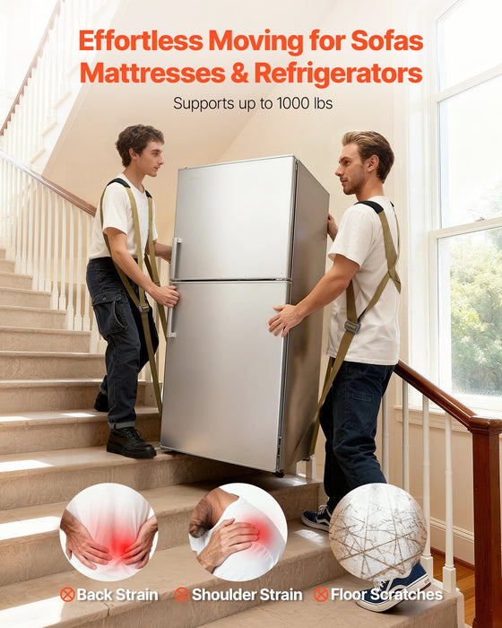 VEVOR Moving Straps, Supports up to 453.6 kg, 2-Person Lifting and Moving System with 2 Harness Straps & 2 Load-bearing Straps, Adjustable Lifting Shoulder Straps Move Furniture Appliances Mattresses